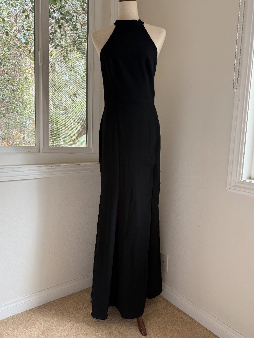 Anthropologie BHLDN Lennox Halter Open-Back Side-Slit Stretch Crepe Gown